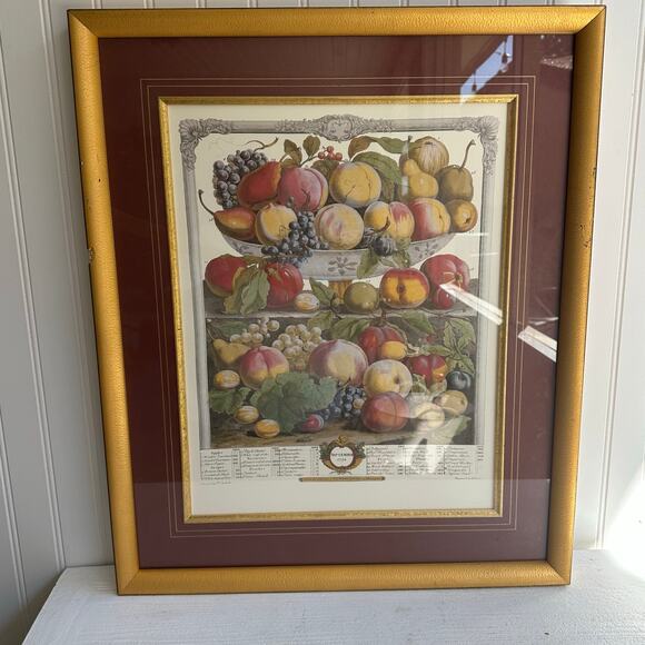 Vintage Twevle Months of Fruit Large Framed Print SEPTEMBER Fruit Basket 20 x 24